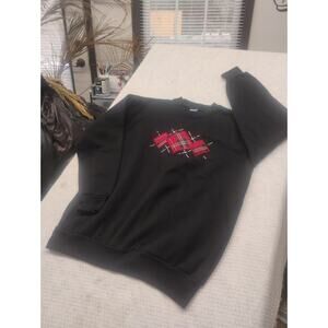 VTG Valley Kids Womens Black Sweatshirt M (10-12) Plaid Applique Crewneck 90s